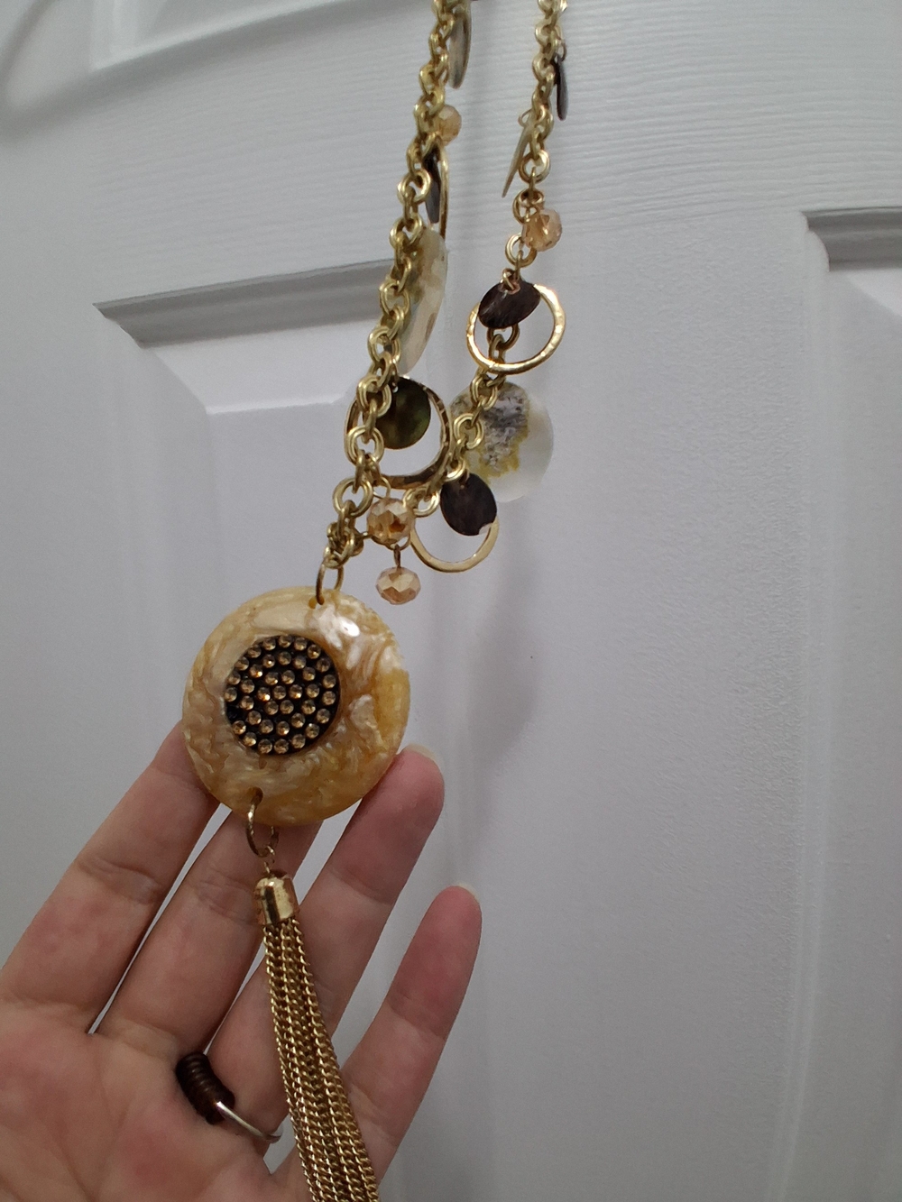 Gold-Tone Resin Disc Tassel Necklace - Women's Jewelry
